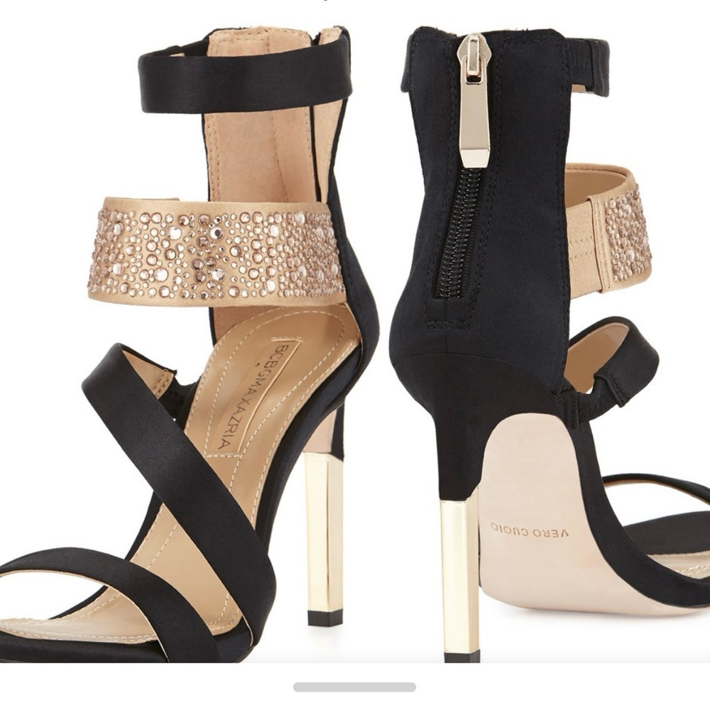 BCBGMAXAZRIA Jinny Strappy
Embellished Sandals, Black/Gold